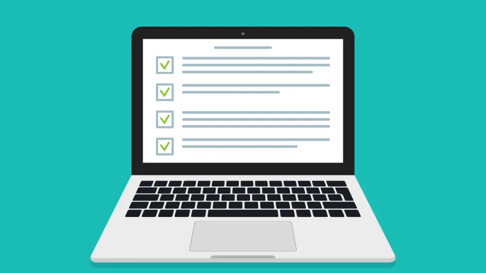 Laptop drawing with an Agile PM Exam on screen 